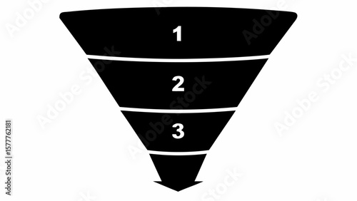 Black funnel diagram with three numbered sections