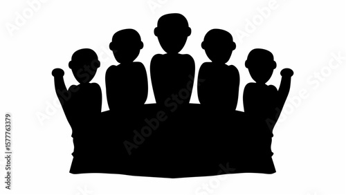 Silhouette of five people in a crown like shape
