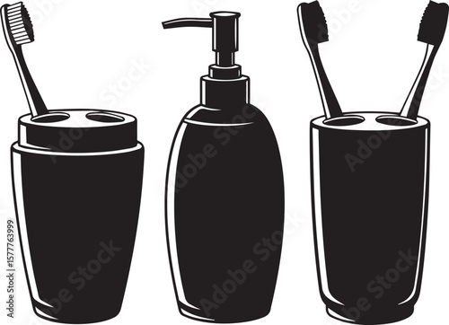 vector illustration of Ceramic soap dispensers & toothbrush holders 