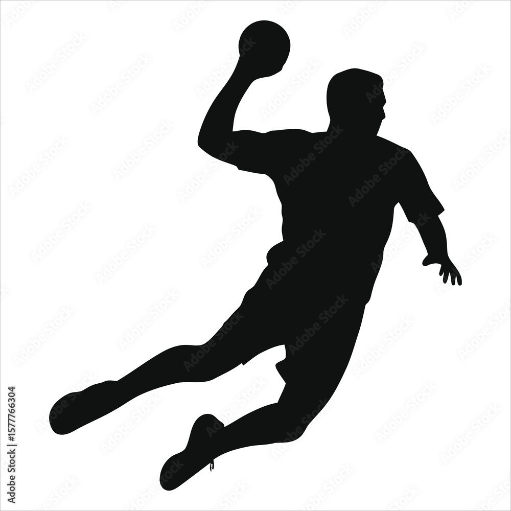 Obraz premium Dynamic Handball Player Silhouette - Mid-Air Jump Shot