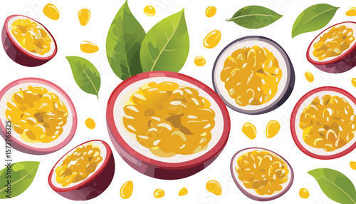 fresh golden passion fruit cut pieces, ripe pulp with juicy seed, isolated in air, cutout png.food, fruit, organic, passion fruit, advertisement, clip, group, lifestyles,passion, 