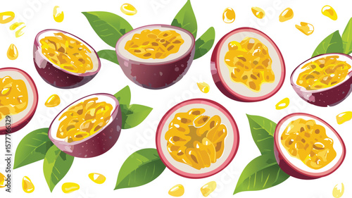fresh golden passion fruit cut pieces, ripe pulp with juicy seed, isolated in air, cutout png.food, fruit, organic, passion fruit, advertisement, clip, group, lifestyles,passion, 