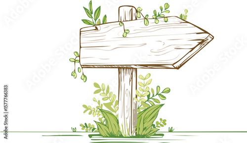 rustic wooden guide board sign board with moss plants, blank weathered signpost, cutout png.hardwood, billboard, board, cut-out, texture, background, clip, direction, guide, panel, post, signpost,