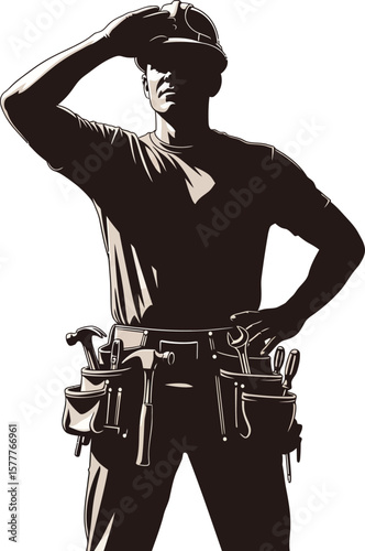 Construction worker looking upward, ready for a project.