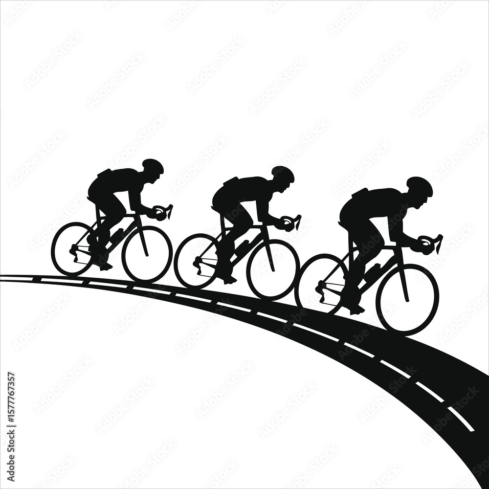Obraz premium Three Cyclists Silhouettes on Road - Dynamic Cycling Race
