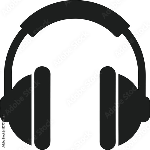 Minimal clean black silhouette icon of headphones on white background
