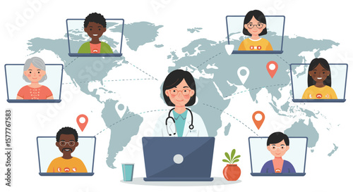 Telemedicine Medical Consultation Doctor Patients Online World Map