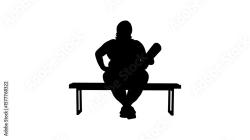 A silhouette of a plus-size person seated on a park bench.