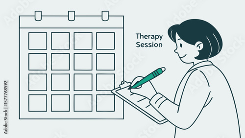 Therapist scheduling a session with a patient on a calendar isolated on white background