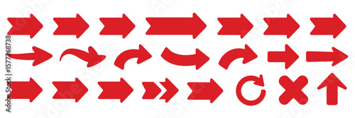 Set of Red Arrows Indicating Warm Air Flow – Heater Direction Icons Isolated on Transparent Background for HVAC, Weather, and Climate Control Illustrations


