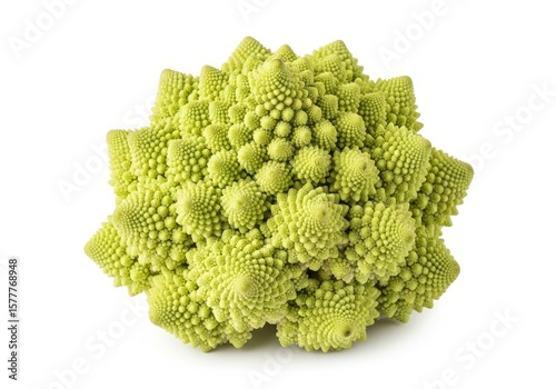 Romanesco Broccoli Vegetable Close Up - Detailed close-up of a vibrant green Romanesco broccoli, showcasing its unique fractal pattern and texture