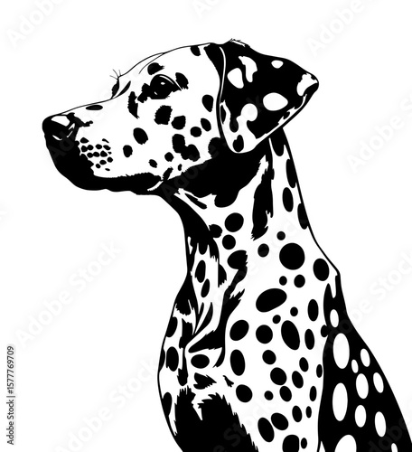Dalmatian dog in profile in black and white silhouette style