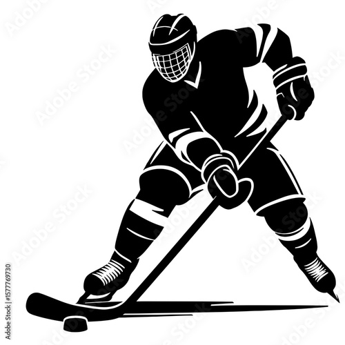 A hockey player in a dynamic silhouette