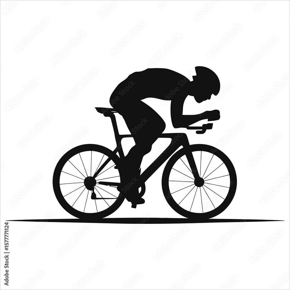 Naklejka premium Vector Silhouette of a Cyclist in a Triathlon Position/A dynamic silhouette of a cyclist in a triathlon position, suggesting speed and determination.