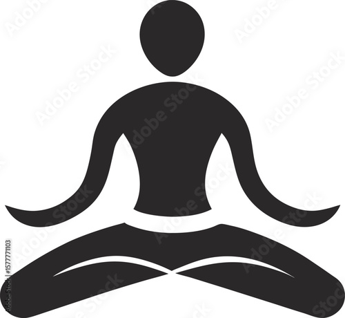 Minimal clean black silhouette icon of a yoga posture on white background.
