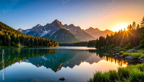 Serene mountain lake at sunrise (7)