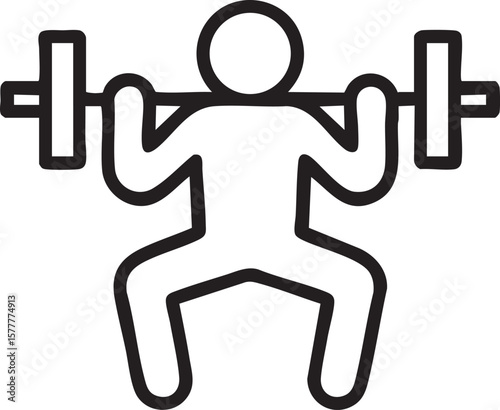 Minimalist icon of a figure performing a barbell squat strength training fitness and exercise concept