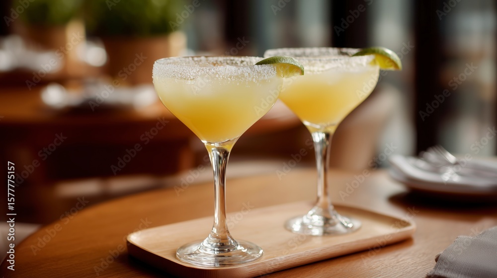 Dos copas con un cocktail margarita Dos copas con un cocktail margarita
