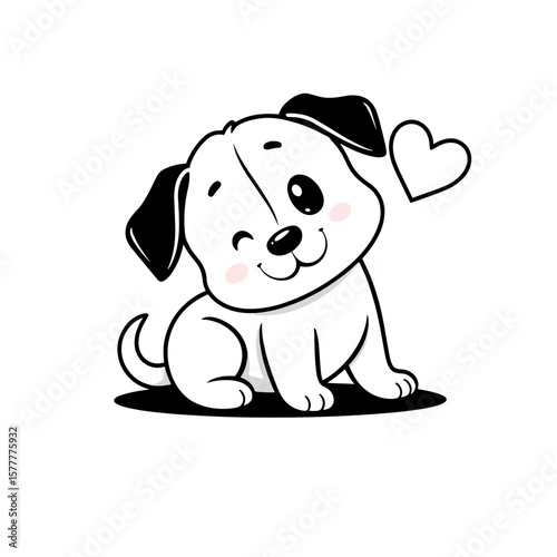 Cute cartoon puppy with a heart, playful and affectionate mood, isolated on white background
