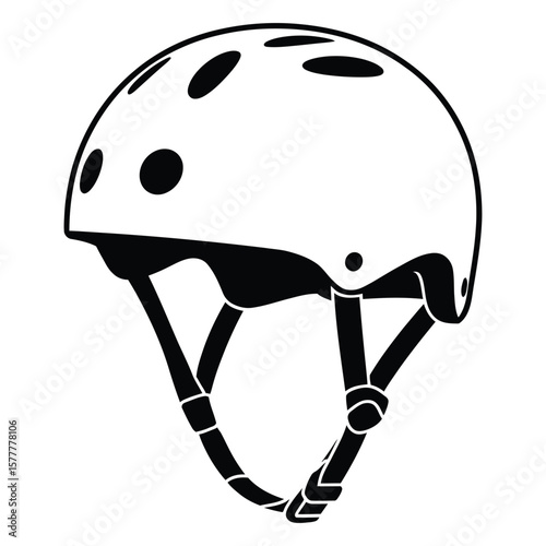Clean line art vector of a modern bicycle helmet with sleek contours and adjustable straps in black and white