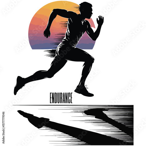 Minimalist vector art of a runner sprinting at dusk with dynamic silhouette and subtle