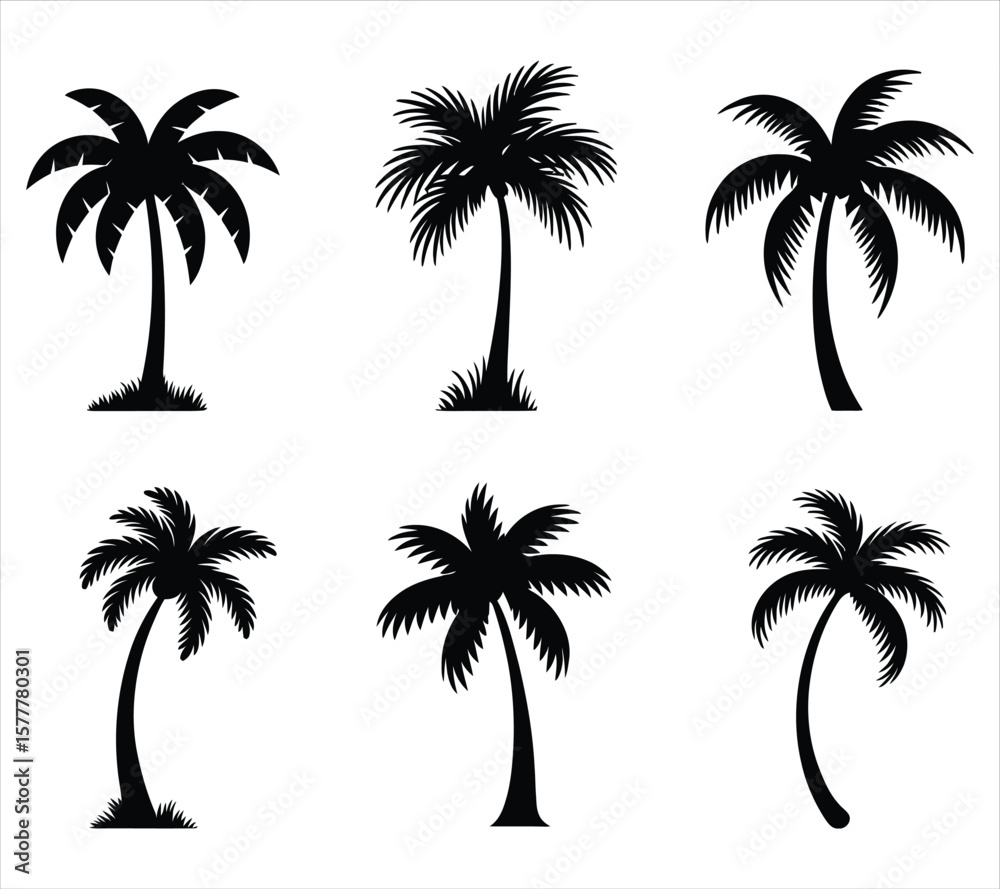 Fototapeta premium Clean Palm Tree Vector Silhouettes