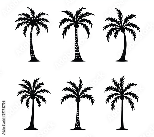 Coastal Palm Tree Vector Silhouette Set