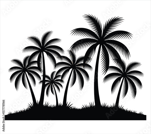 Elegant Tropical Palm Tree Silhouettes in Flat Style