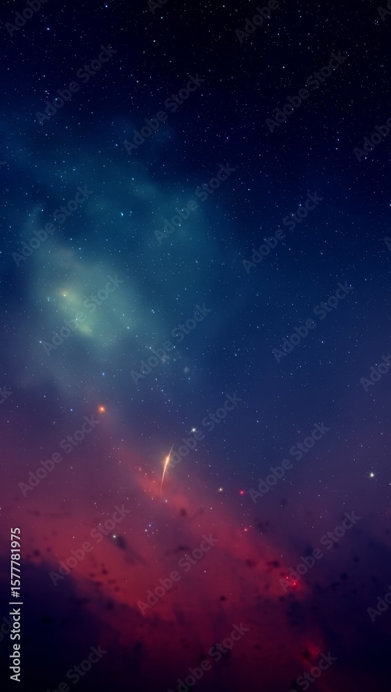 Obraz premium Vibrant cosmic nebula with a shooting star streaks across the starry night sky
