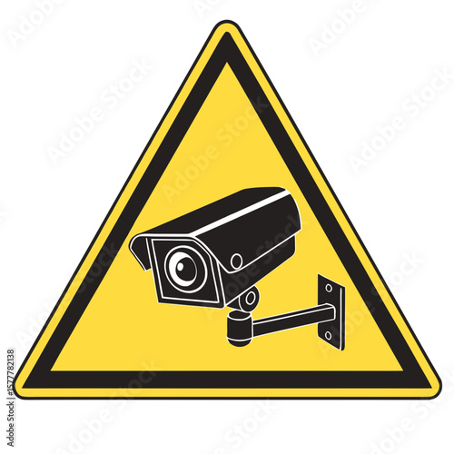Warning sign with a surveillance camera icon indicating security monitoring and surveillance in the area isolated on transparent background