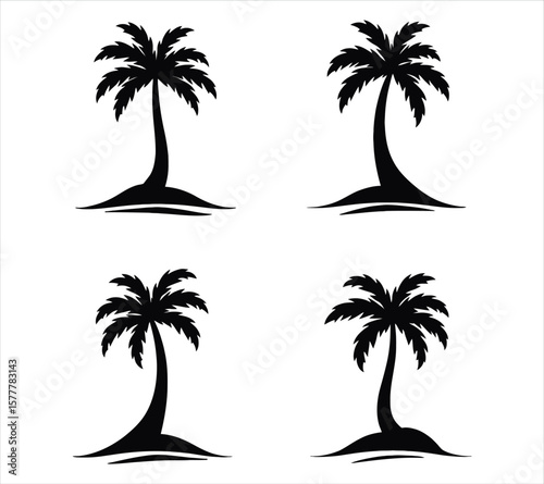 Isolated Palm Tree Silhouettes on White Background
