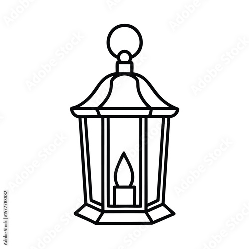 Handdrawn Lantern with Flame Ring Handle on outline candle