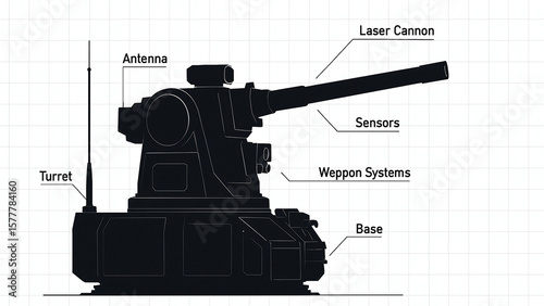 black laser cannon schematic with antenna clip art preview