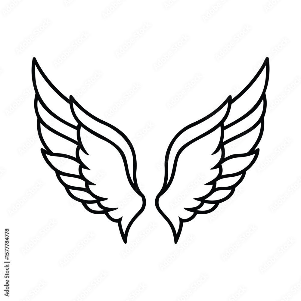 Fototapeta premium Simple black outline of a pair of majestic angel wings spread wide