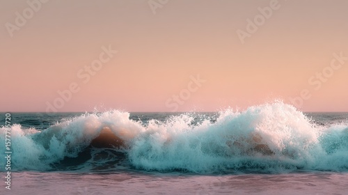 Frozen Wave Splash Against Peach-Pink Sky – Cinematic Wide Header Composition with Clean Space for Text Overlay