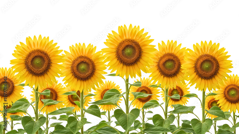 Obraz premium Bright yellow sunflowers blooming in green field