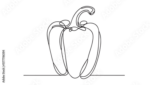 Continuous one single minimal line drawing Bell pepper