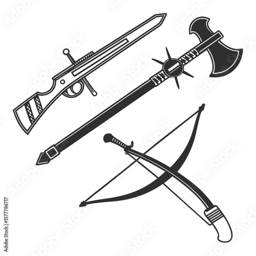 Ancient medieval modern weapon silhouettes sword rifle