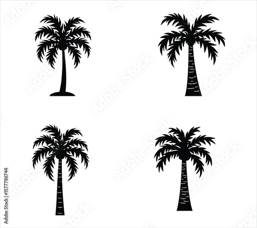 Tropical Palm Trees in Vector Silhouette Style