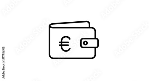 Illustration of a wallet with euro symbol on the front in black lines