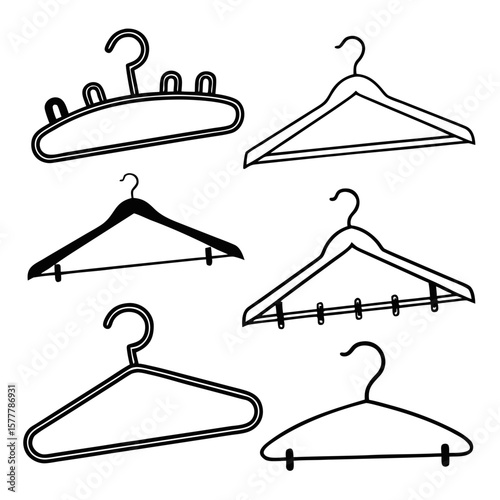 Assorted clothing hangers black outline garment hangers