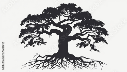 Majestic Tree Silhouette with Visible Roots