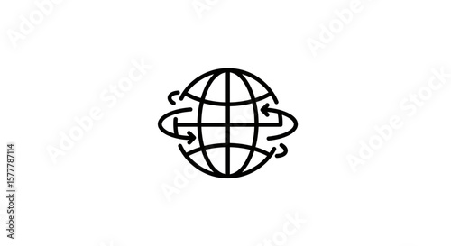 Illustration of a globe with arrows circling it showing global reach