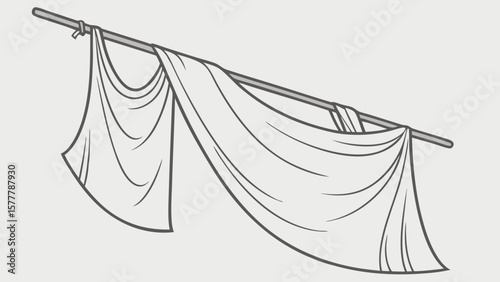 Draped fabric on rod vector illustration for interior design and textile projects design element concept