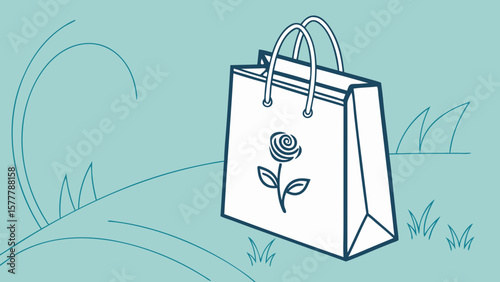 Shopping bag with rose design vector illustration for retail purchase merchandise and gift shop concept design