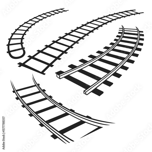 Black railway tracks curves and straight lines train track