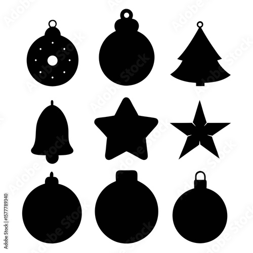 Christmas ornaments baubles bells stars festive shapes