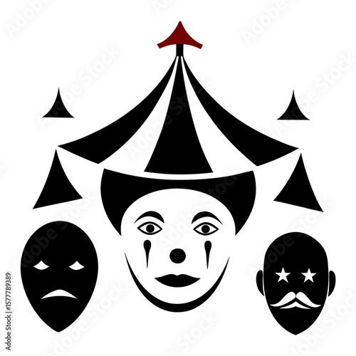 Circus tent and clown faces happy
