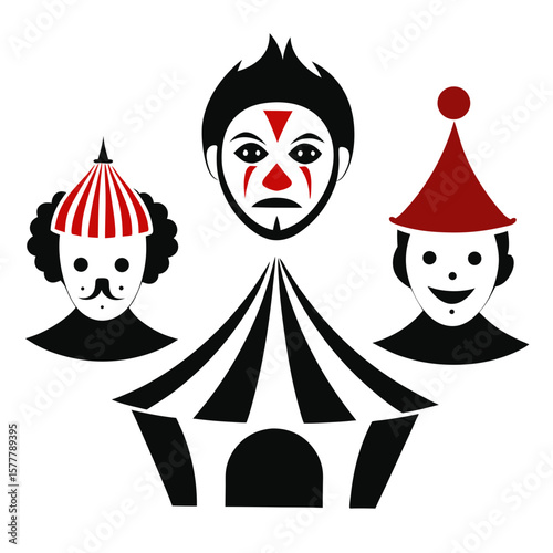Circus tent and clown faces vector