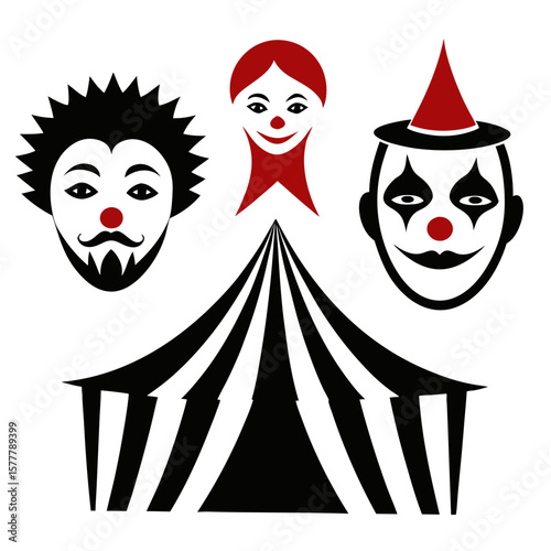 Circus tent and clown faces vector